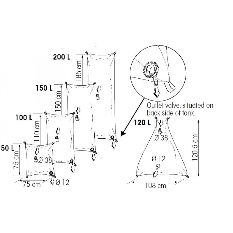 SERBATOIO ACQUA FLESSIBILE LT.50 FLEXIBLE WATER TANK LT.200