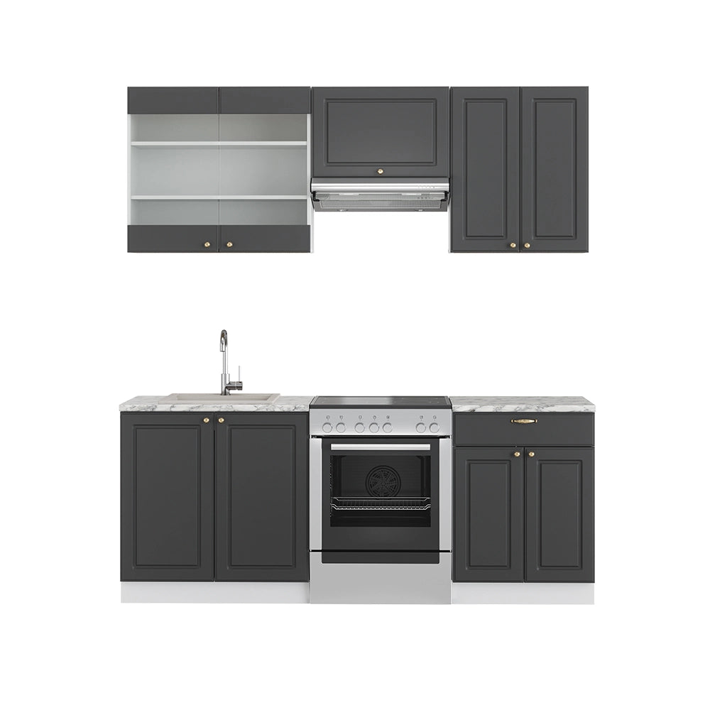 Cucina componibile Fame-Line Antracite-oro/Bianco 200 cm, PL Marmo Vicco