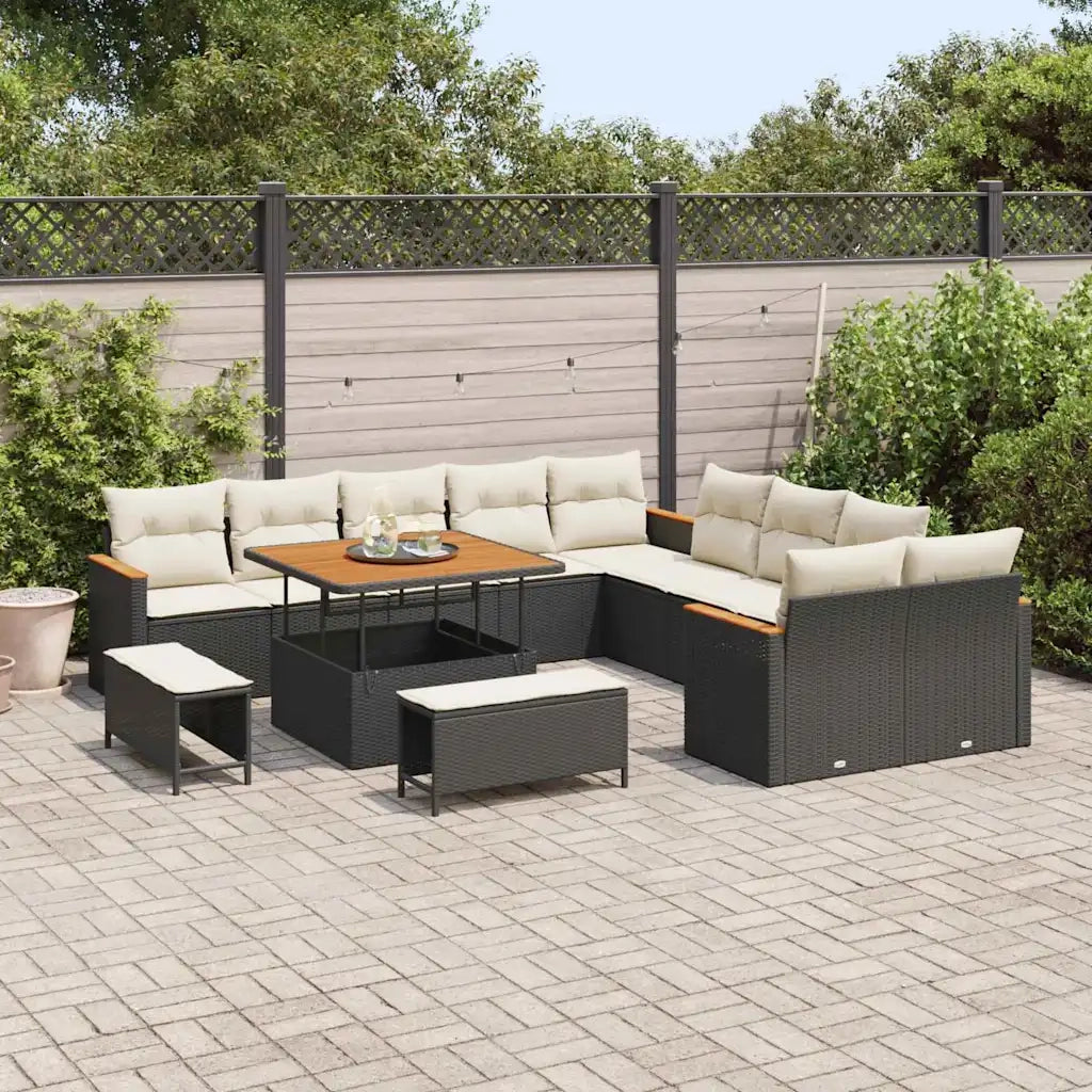 Set Divano da Giardino 13 pcs Nero polyrattan