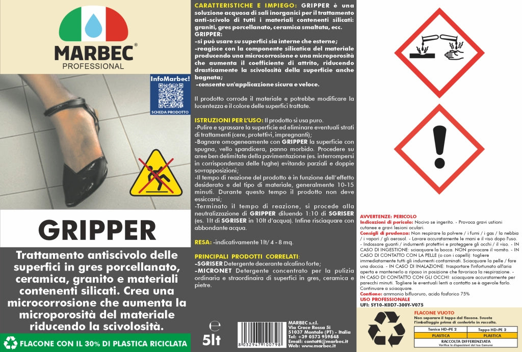 Trattamento antiscivolo per pavimenti GRIPPER   5LTx4Pz