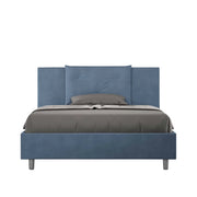 BS COM Letto matrimoniale francese con rete imbottito 140x200 microfibra blu