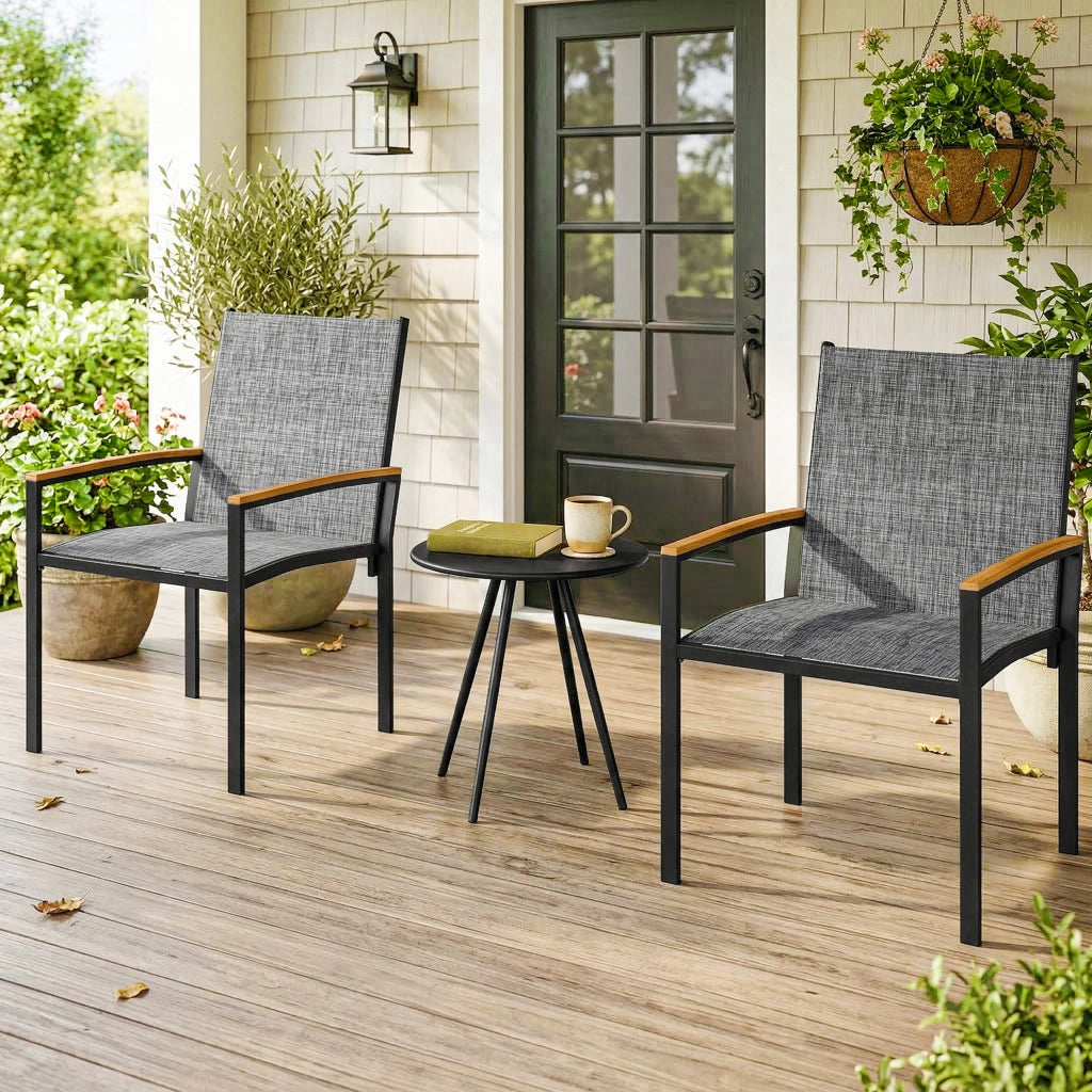 Set Bistr¨° 3 Pezzi: Sedie da Pranzo e Tavolo ¨C Minimal ¨C Grigio e Metallo