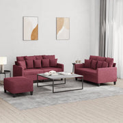 Set di Divani 3 pz con Cuscini Rosso Vino in Tessuto 3201662