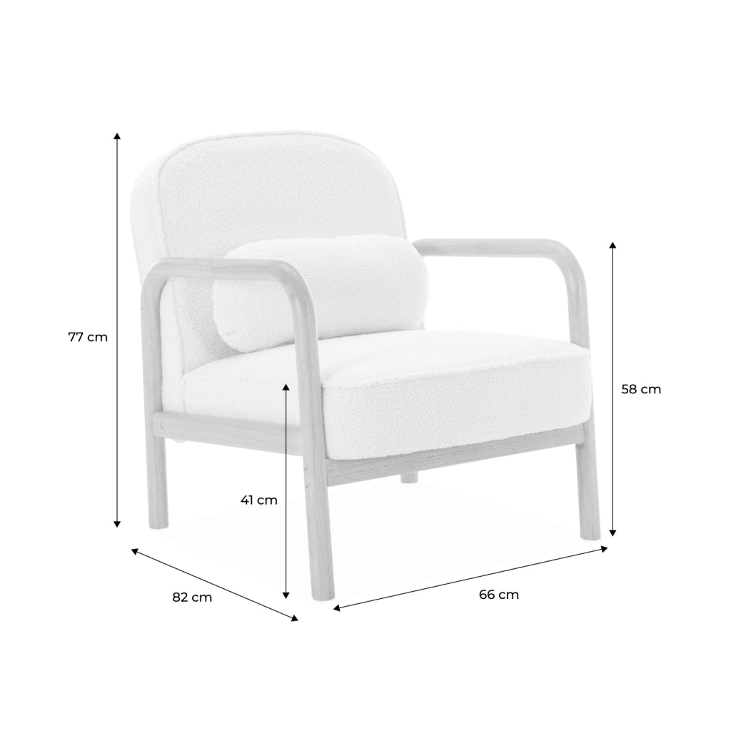 Poltrona scandinava in legno di hevea tinto noce, crema