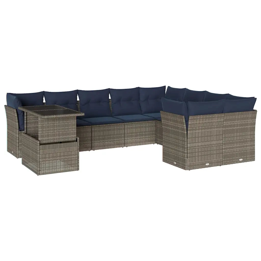 Set Divani da Giardino 10 pz con Cuscini Grigio in Polyrattan 3266851