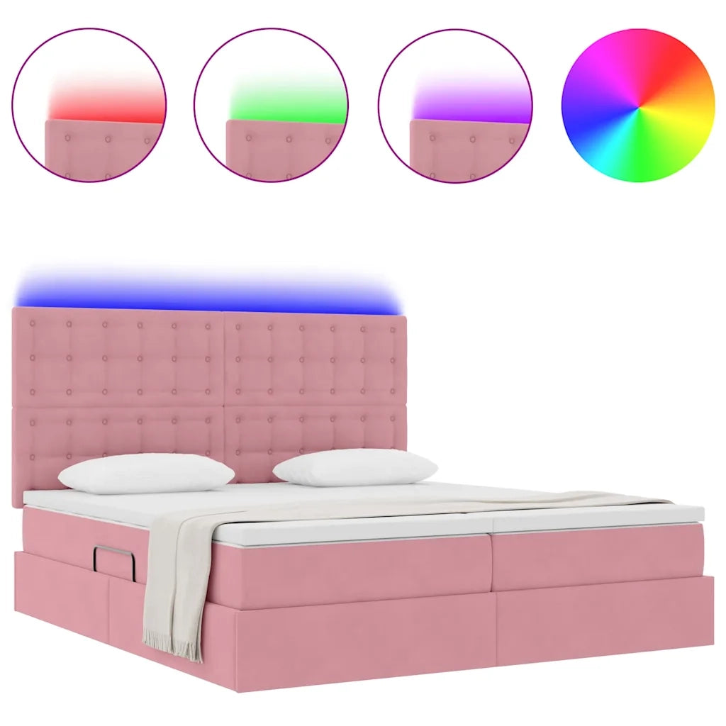 Letto con luci a strisce a LED Rosa 200 x 200 cm Velluto