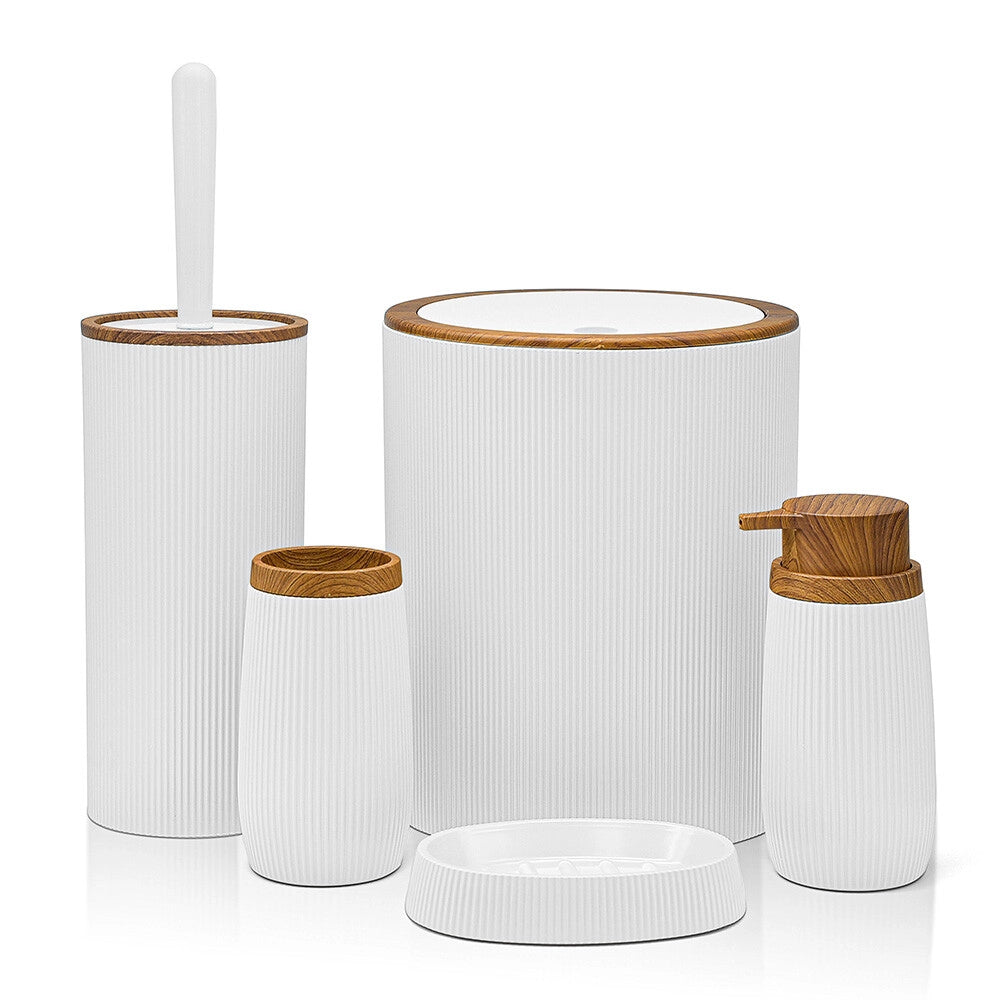 Set accessori bagno in plastica bianca con dispenser sapone e due portaspazzolini Blob