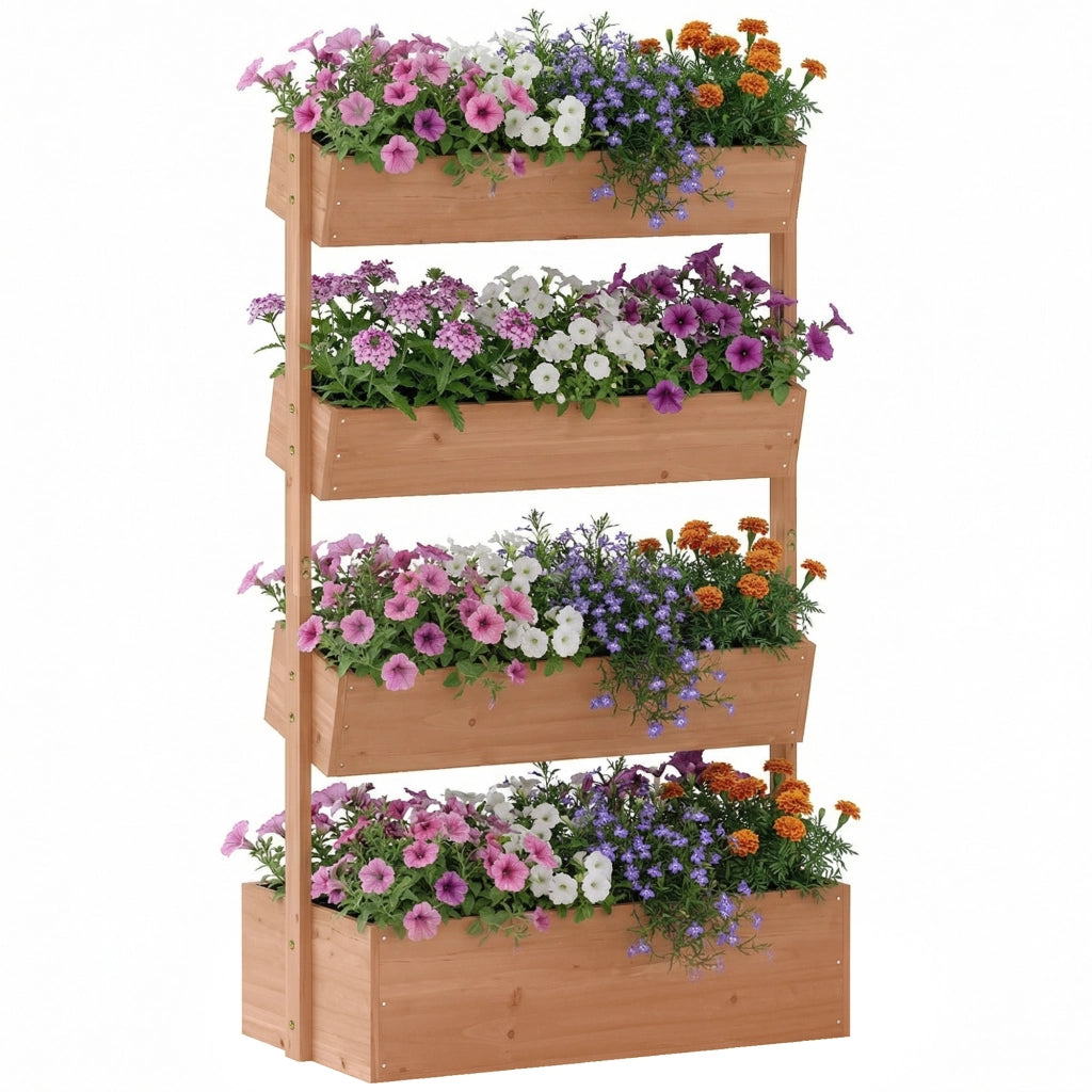 Fioriera Rialzata 4 Ripiani ¨C Xylo ¨C Legno Marrone 85x45x140cm con Drenaggio