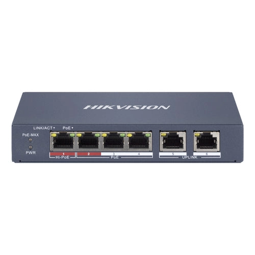 Switch hikvision smart managed hi-poe 10/100 l2, 4 10/100m rj45 poe ports, 2 10/100m rj45 port, 802. - 301802041