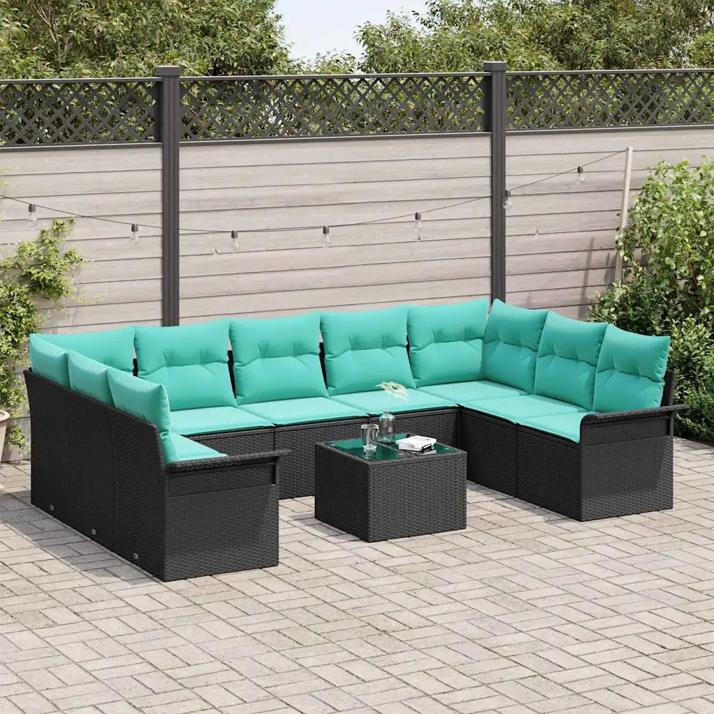 Set Divano da Giardino con cuscino 10 pcs Nero Poly Rattan 3354205