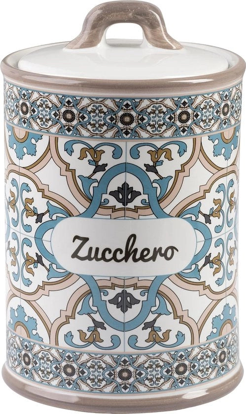 Ceramica decorata per cucina, contenitore per zucchero con chiusura ermetica, 11x11x17 cm