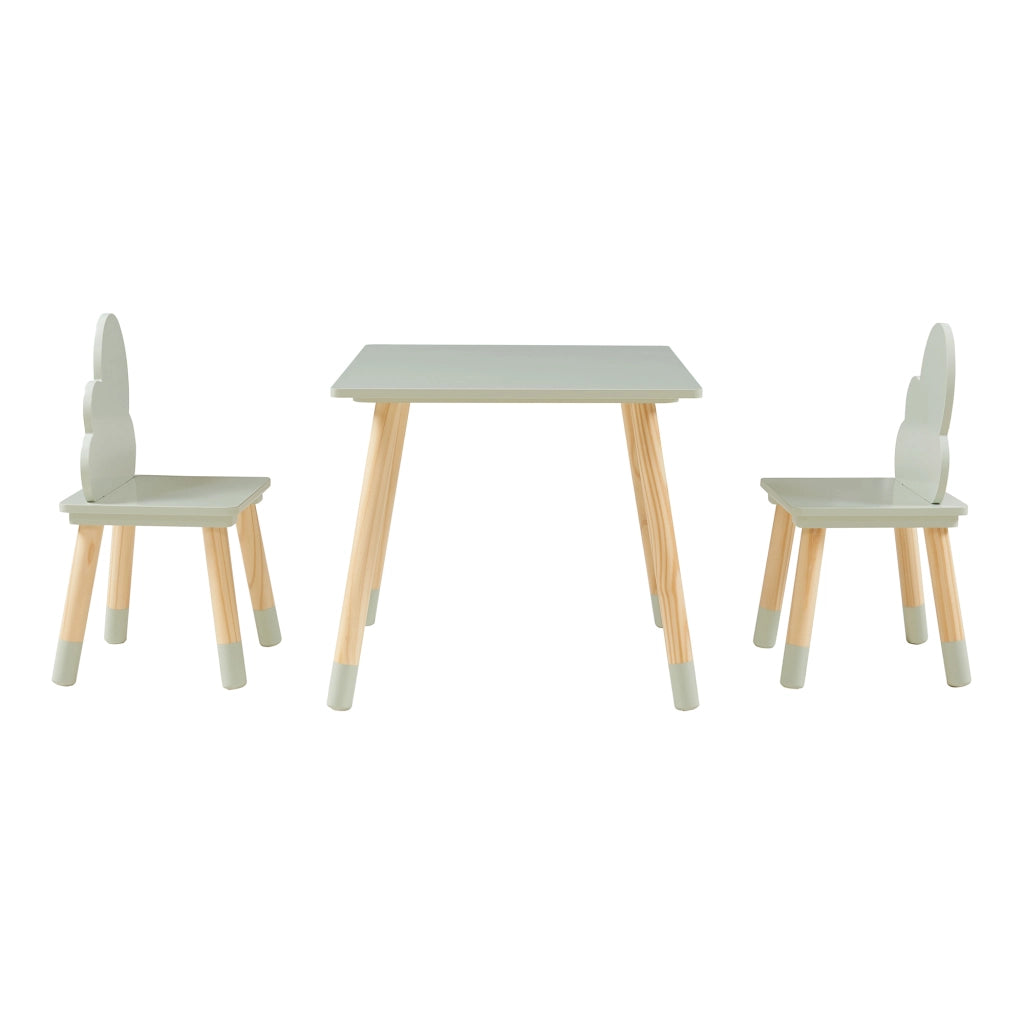 Set di 3 Mobili per Cameretta Hovle Tavolino e 2 Sedie - Verde Menta / Naturale [en.casa]