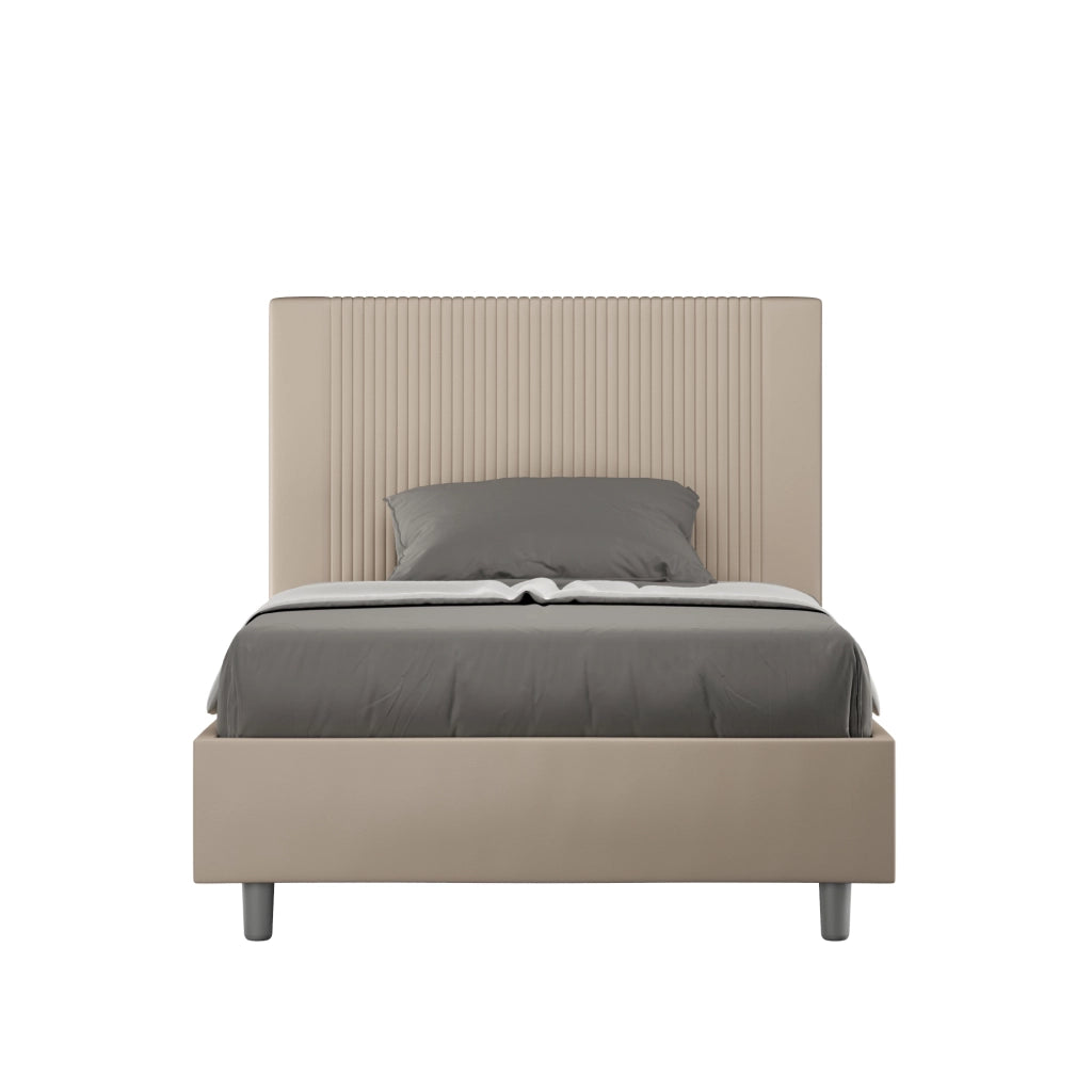 BS COM Letto una piazza e mezza senza rete imbottito 120x190 similpelle tortora