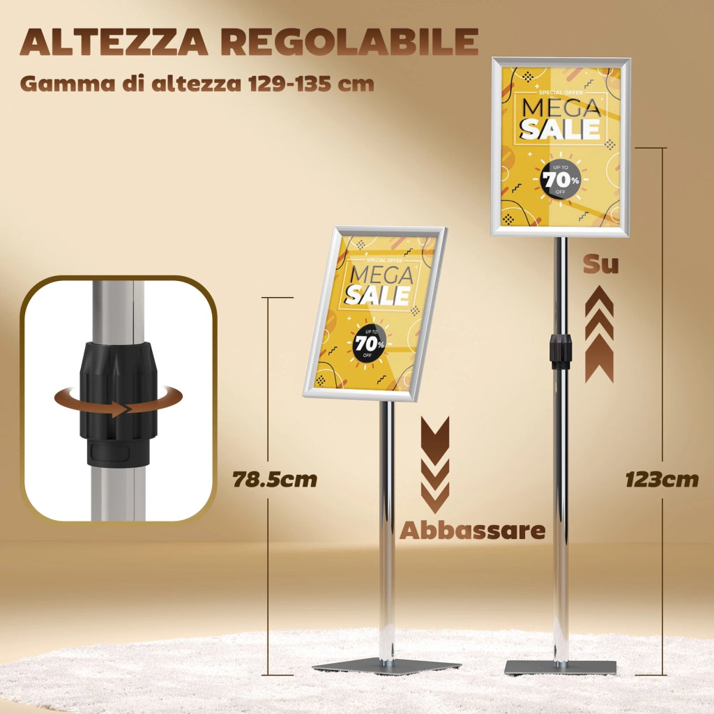 Cavalletto Espositore A3 Regolabile ¨C Minimal ¨C Acciaio e Alluminio, Argento