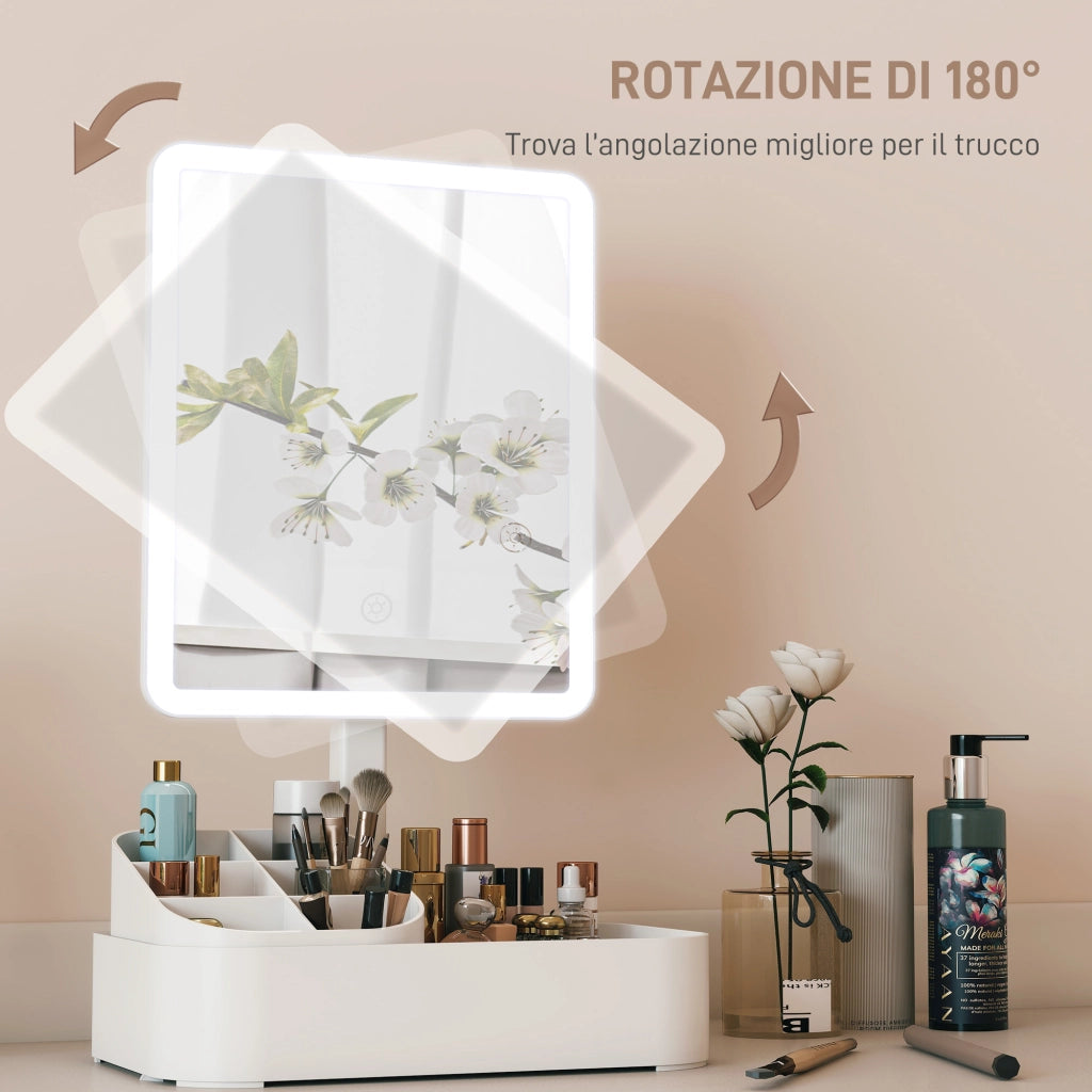 Specchio da Trucco con Luce LED ¨C Xylo ¨C Rotazione 180¡ã Bianco
