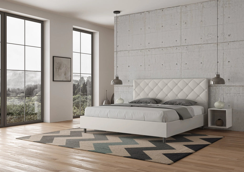 BS COM Letto contenitore imbottito 180x200 similpelle bianco