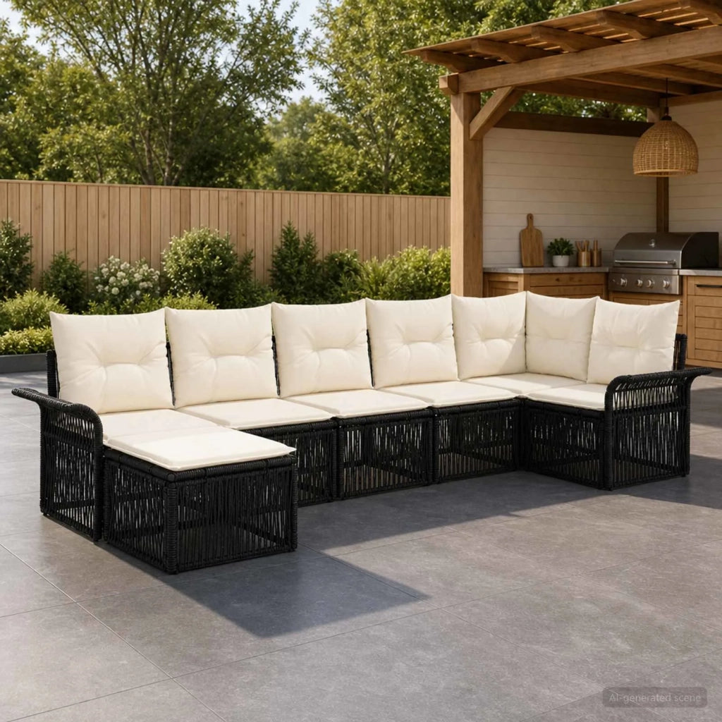 Set Divano da Giardino 7 pz Nero polyrattan 3434902