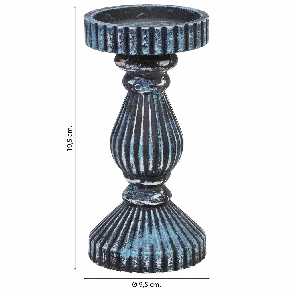 Candele in legno blu 9,5x9,5x19,5h cm