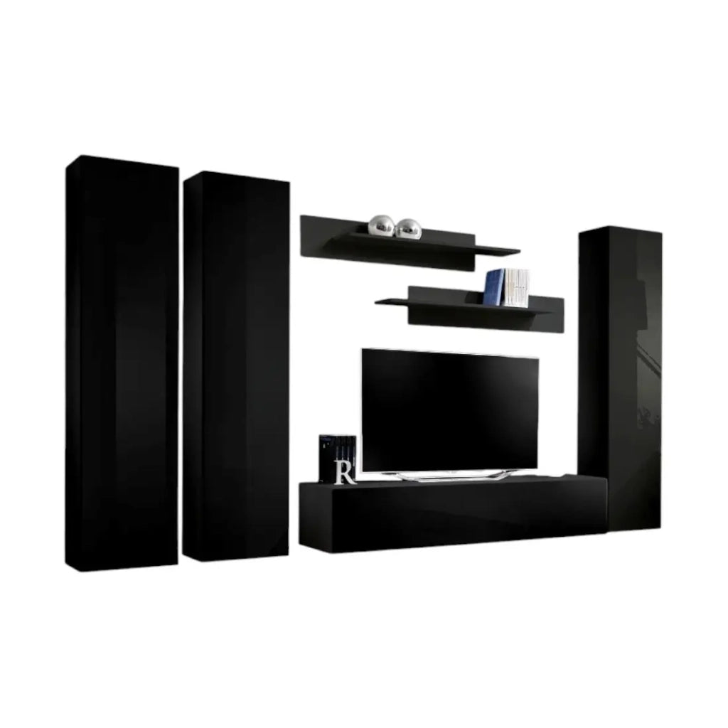 Mobile TV FLY di design, colore nero lucido. Mobile sospeso.