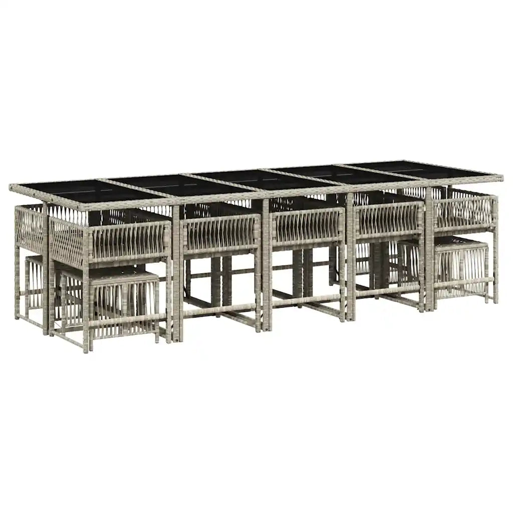 Set da Pranzo da Giardino 15 pz con Cuscini Grigio Polyrattan 3211535