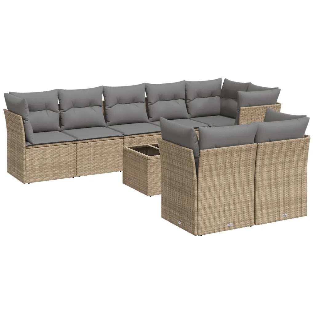 Set Divano da Giardino 9 pz con Cuscini Beige in Polyrattan 3249758