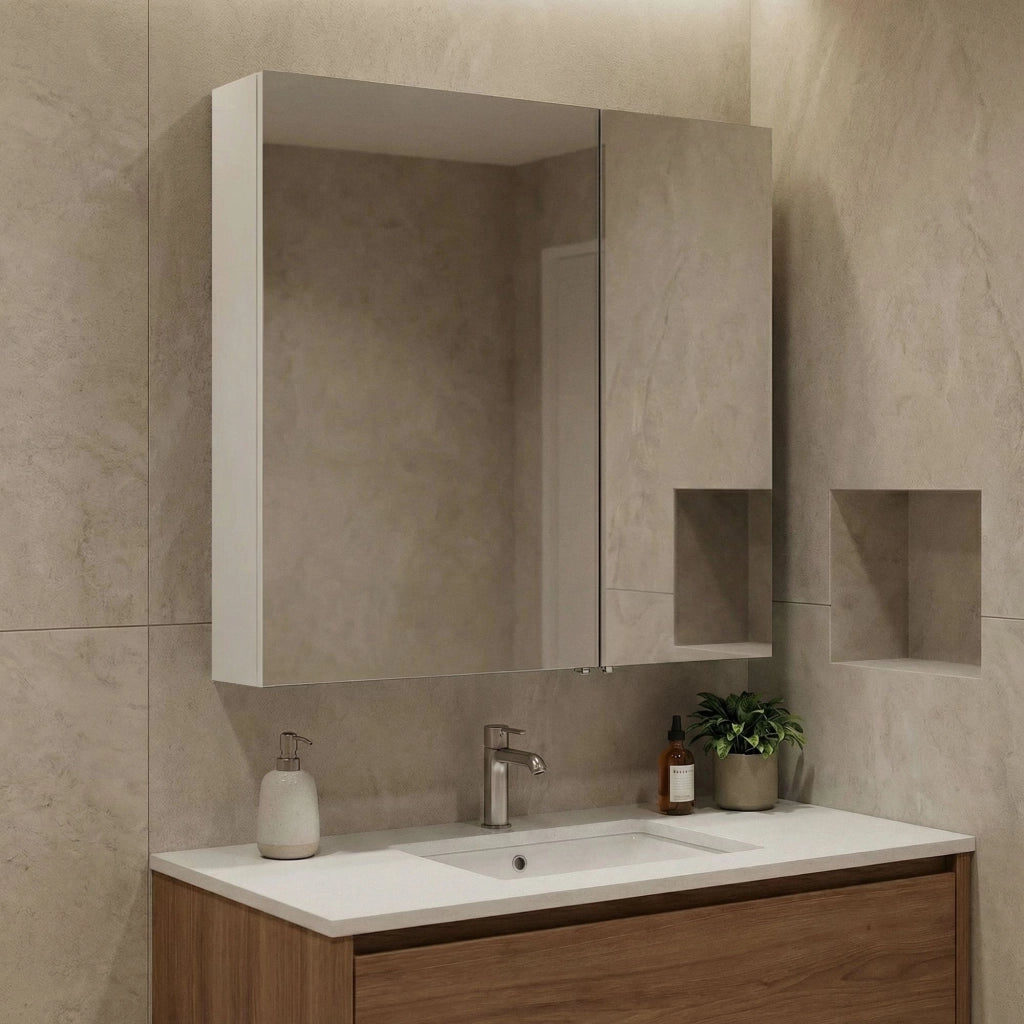 Mobile da bagno con specchio "Bari 60" - 60 x 16 x 66 cm - Bianco opaco
