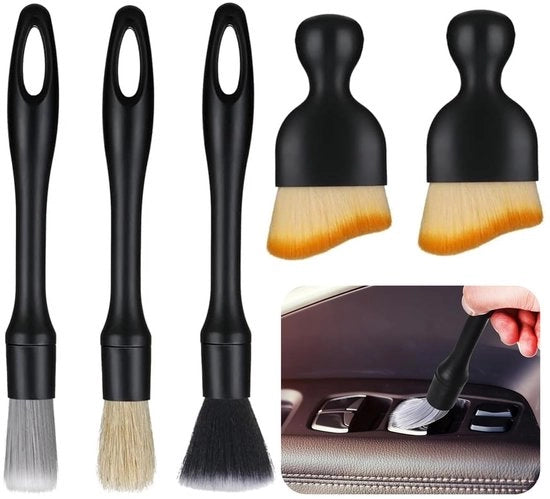 Set di spazzole per pulizia auto - 5 pezzi - Spazzole morbide per interno - Senza graffi - Spazzole per pulizia polvere - Ideali per manutenzione auto...
