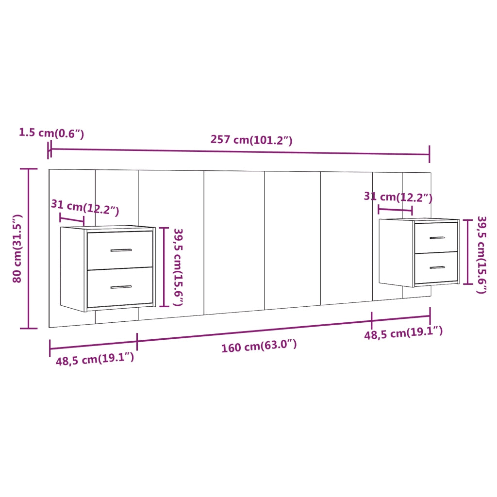 Testiera per Letto con Comodini in Legno Multistrato Bianco 3115708
