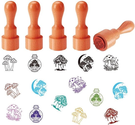 Ettore in Miniatura 5 Stili - Stampa Eterea per Uova in Legno - Disegno di Funghi - Progetti Unici - Per Uova - Scrapbooking