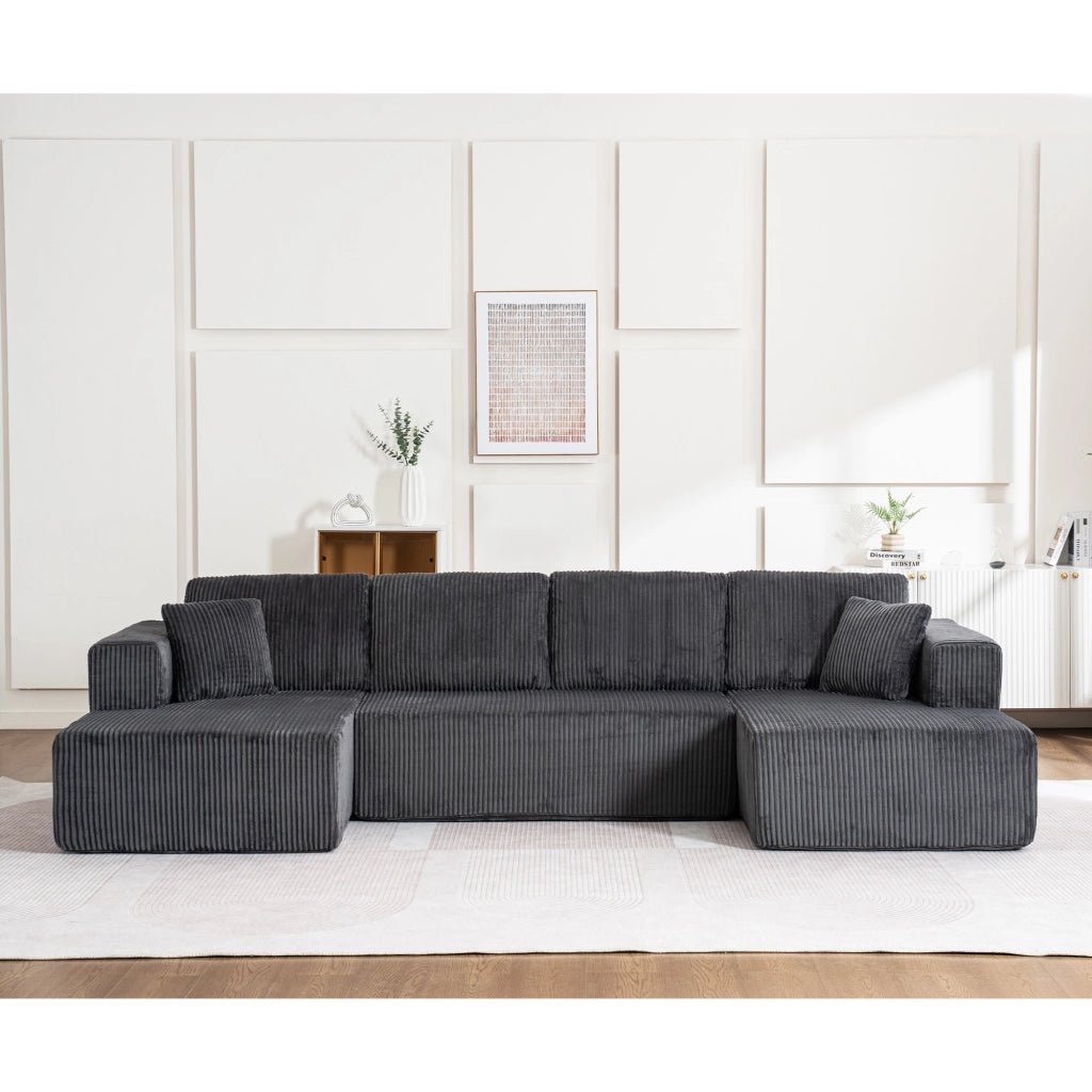 Divano Modulare U a 5 Posti in Tessuto con Chaise Longue ¨C Xylo ¨C Grigio Chiaro