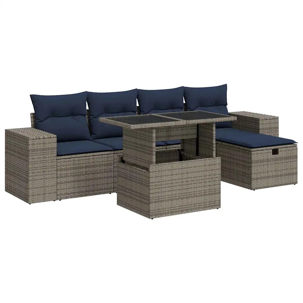Set Divano Giardino 6 pz con Cuscini Marrone Polyrattan Acacia 3327931