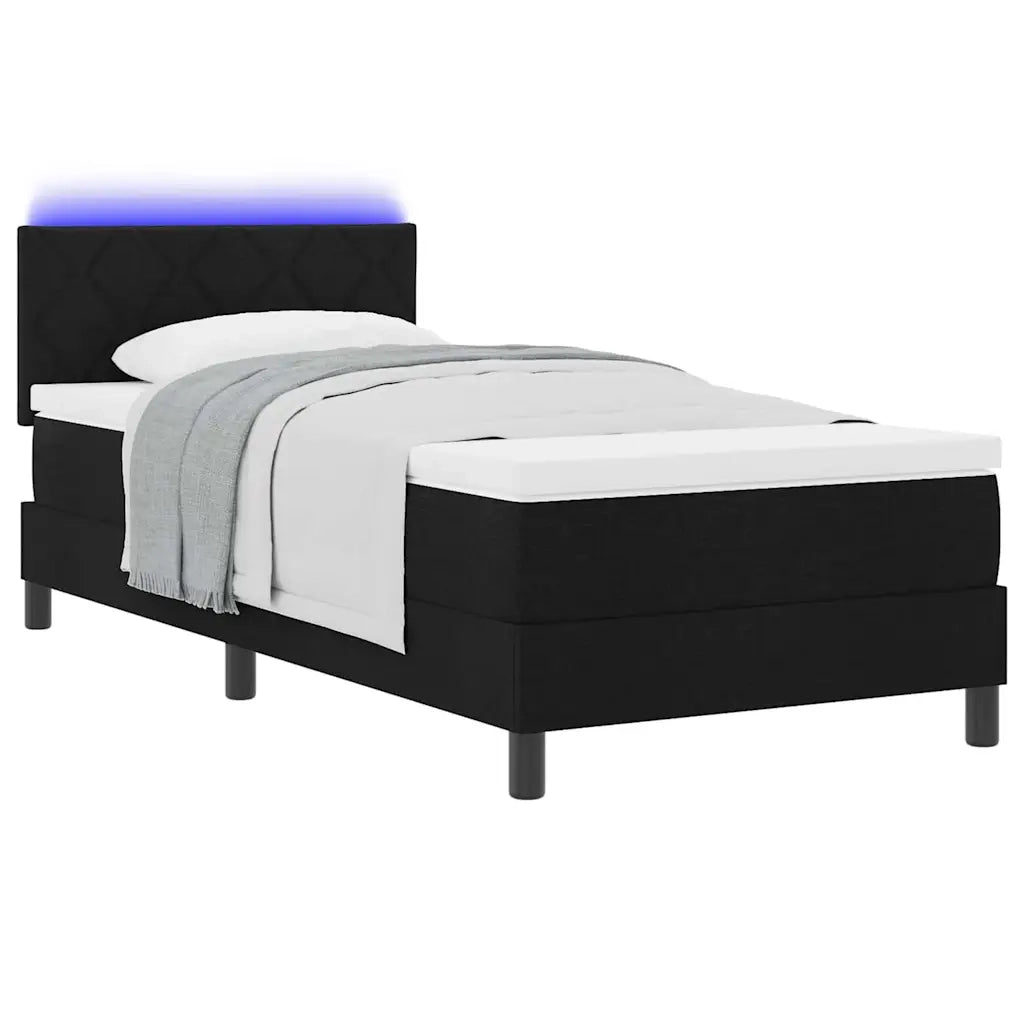 Letto a molle con materasso con led Nero 90 x 190 cm Tessuto