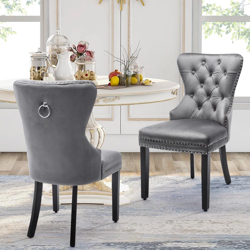 SEDIA Imbottita 51x51x97 cm in Velluto Grigio Set da 2 pezzi