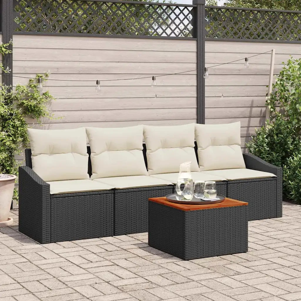 Set Divano da Giardino 5 pcs Nero e Crema polyrattan 3356430