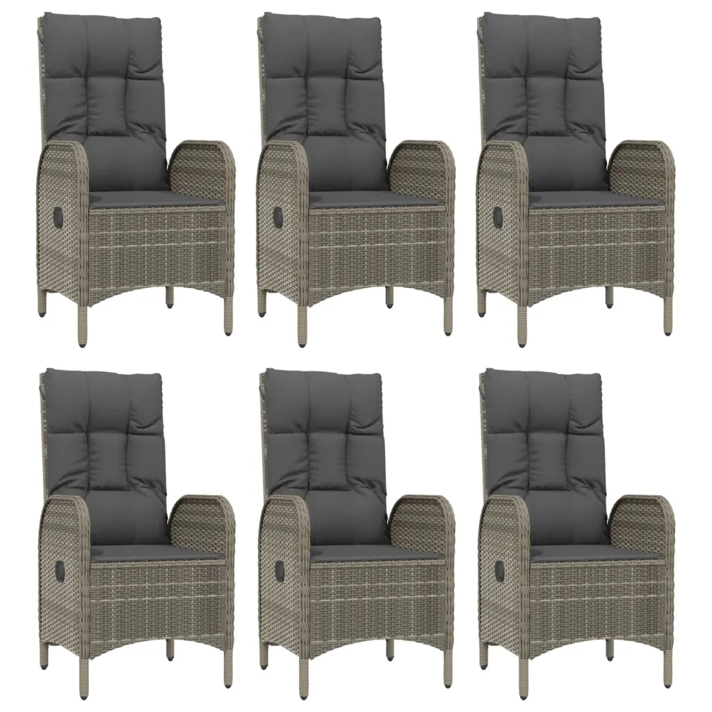 Set da Pranzo Giardino 7pz Nero e Grigio con Cuscini Polyrattan 3185182