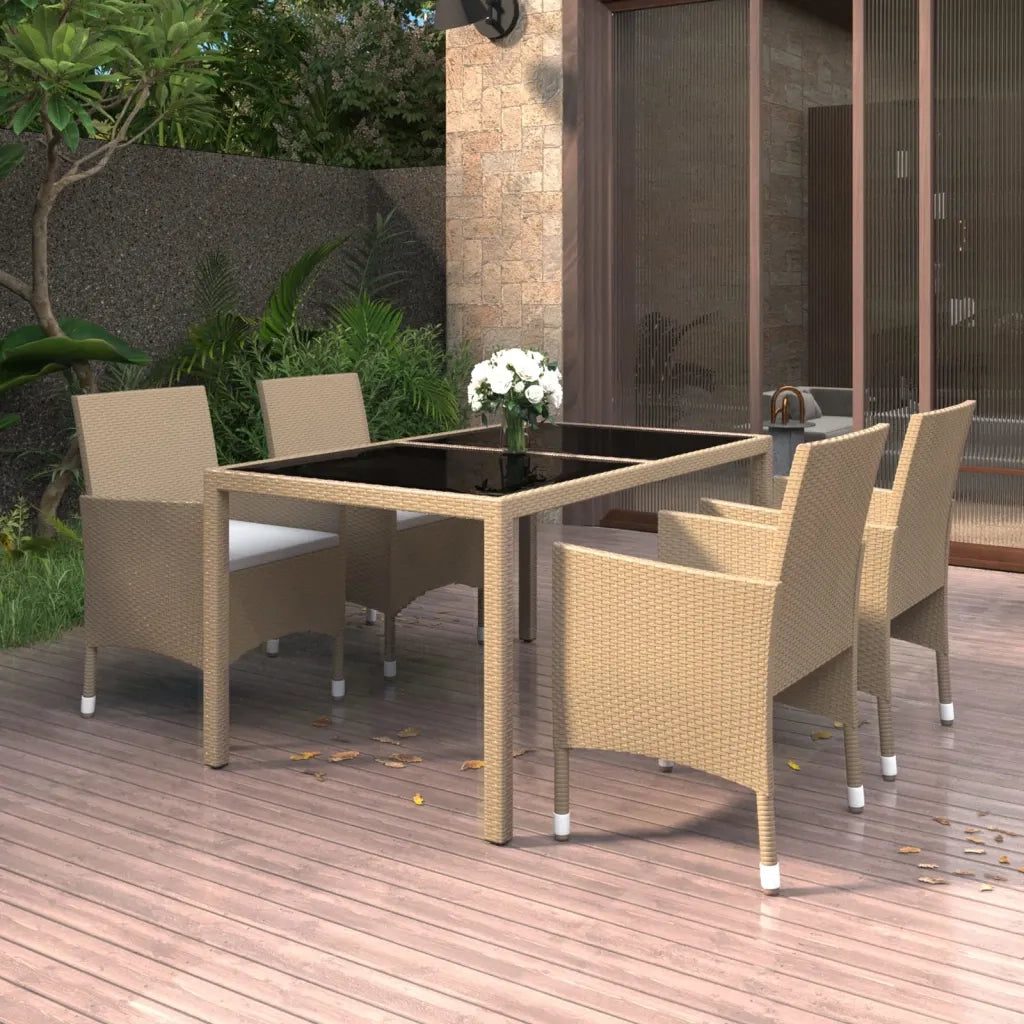Set da Pranzo Giardino 5 pz Polyrattan e Vetro Temperato Beige 3058420