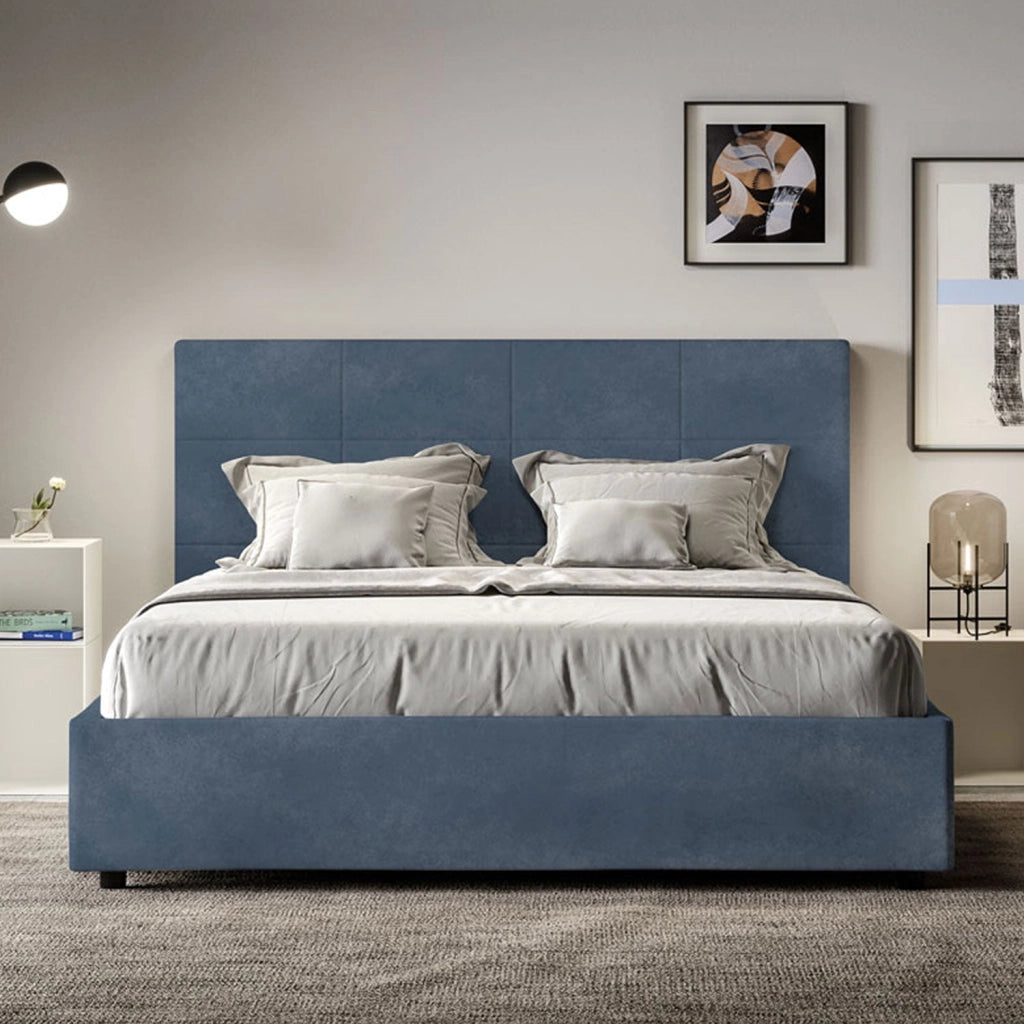 Letto queen size con rete imbottito 150x190 microfibra glicine Mika