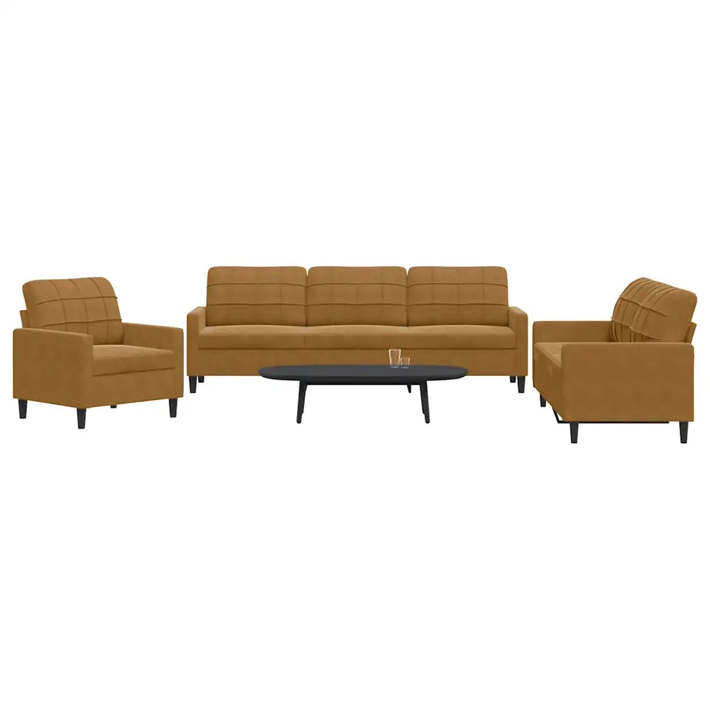 Set di Divani 3 pz con Cuscini Marrone in Velluto 3278438