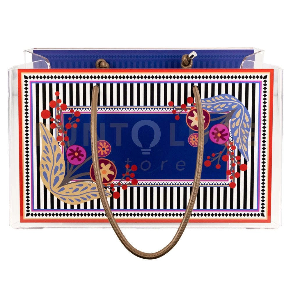 SHOPPER GRANDE CHARLOTTE IN CRISTALLO ACRILICO TRASPARENTE E CON DECORO DEVA