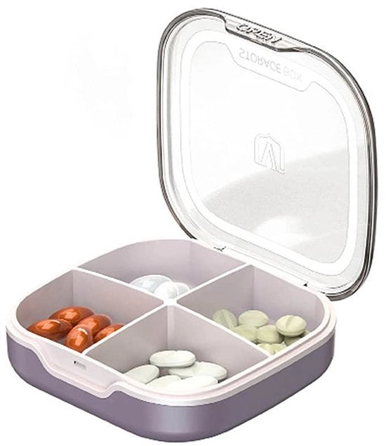 Organizzatore portatile a 4 compartimenti - Materiale sicuro per alimenti - A prova d'aria - A prova di polvere - Maniglia comoda - Cassa per medicinali