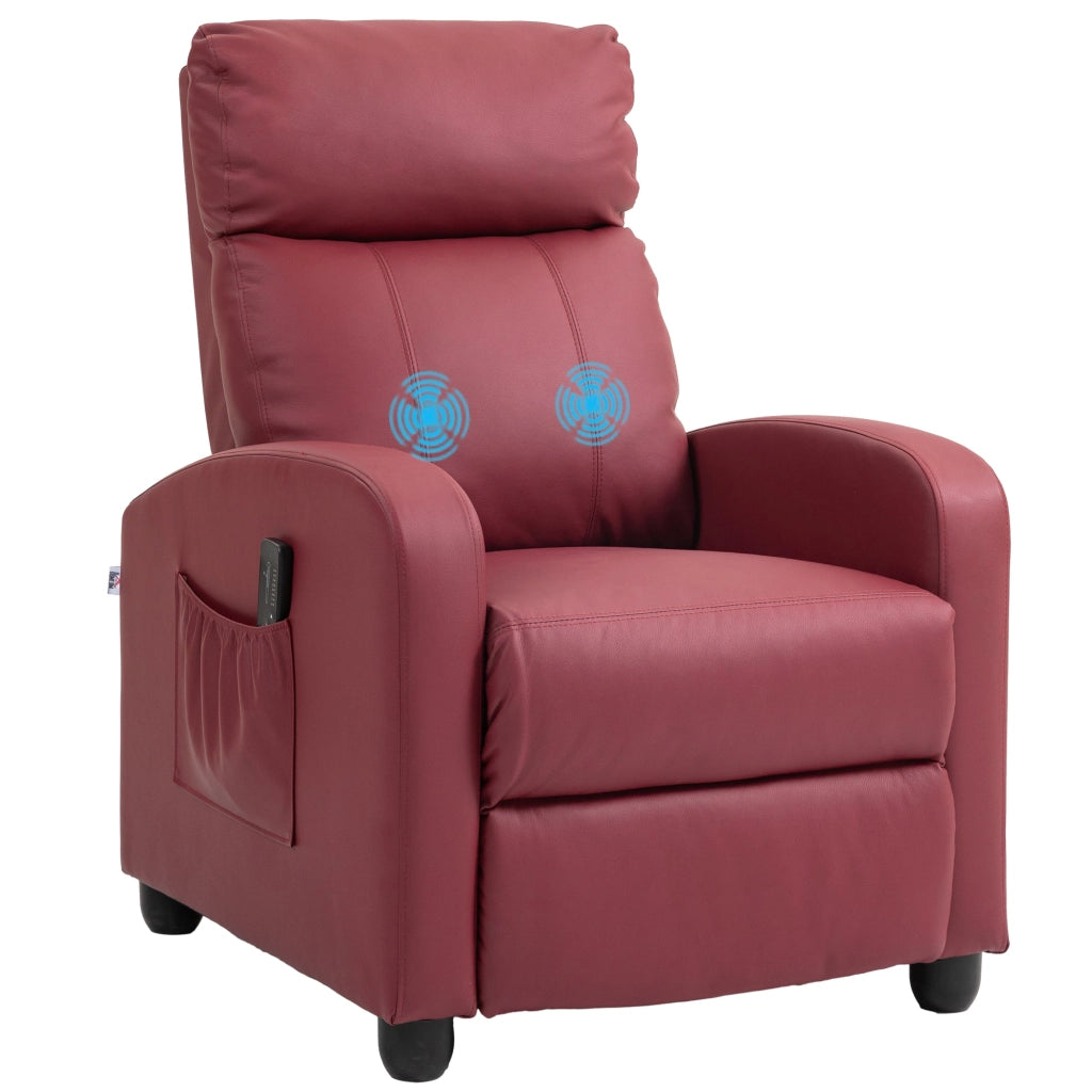 Poltrona Relax Massaggiante 68x88x98 cm con Telecomando e 8 Programmi Reclinazione e Poggiapiedi Rosso
