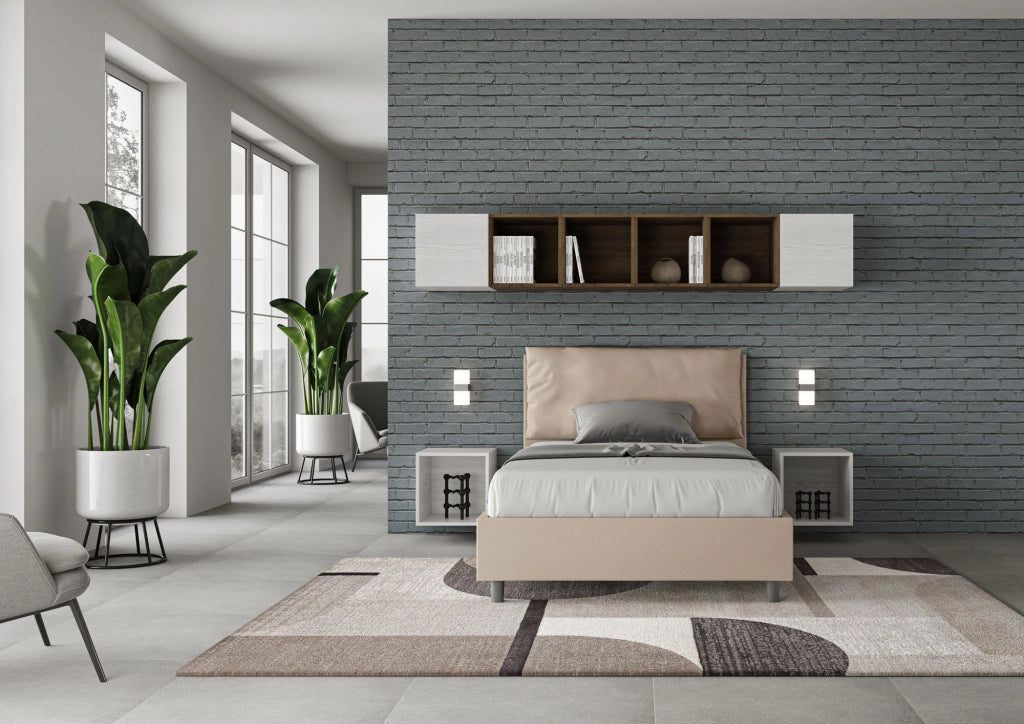 BS COM Letto una piazza e mezza con rete imbottito 120x200 similpelle tortora