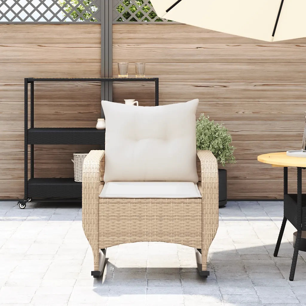 Sedia a Dondolo da Giardino | Sedie da Esterno con Cuscini in Polyrattan Beige
