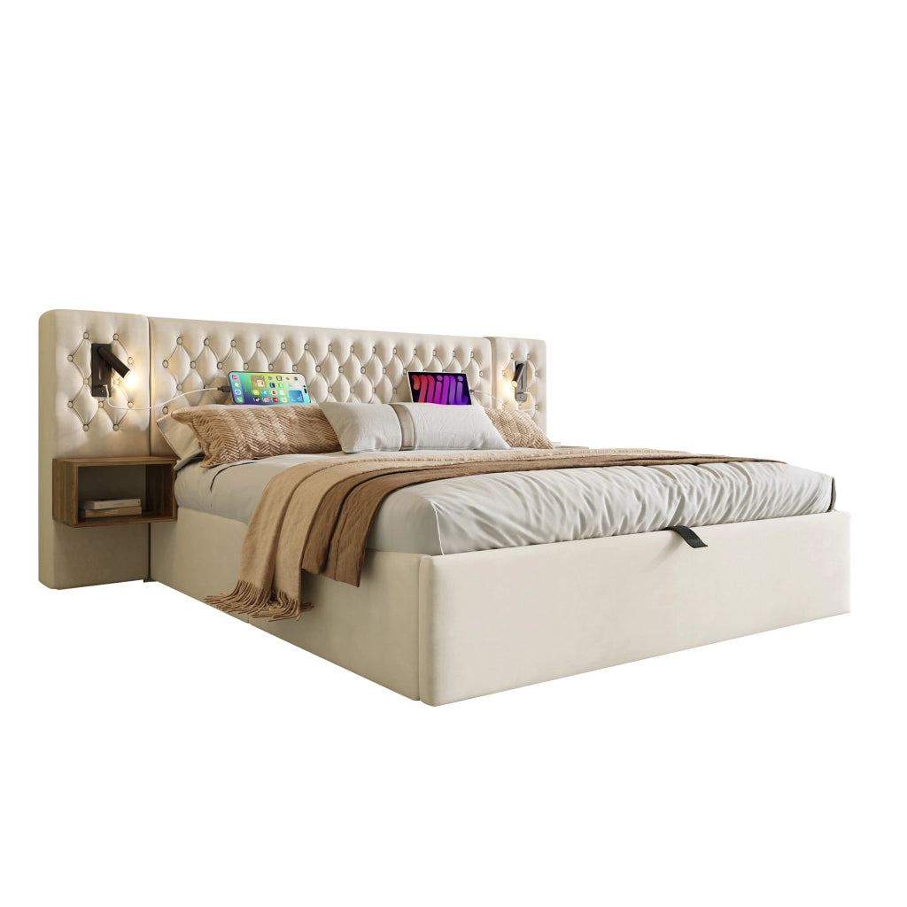 letto imbottito velluto beige 180 x 200 cm