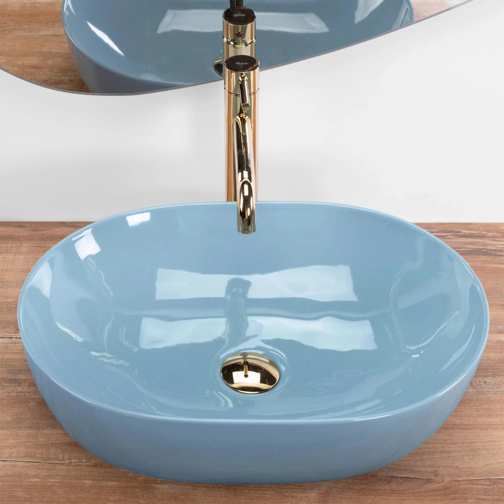 Lavabo Da Appoggio Rea Lisa L.blue Shiny