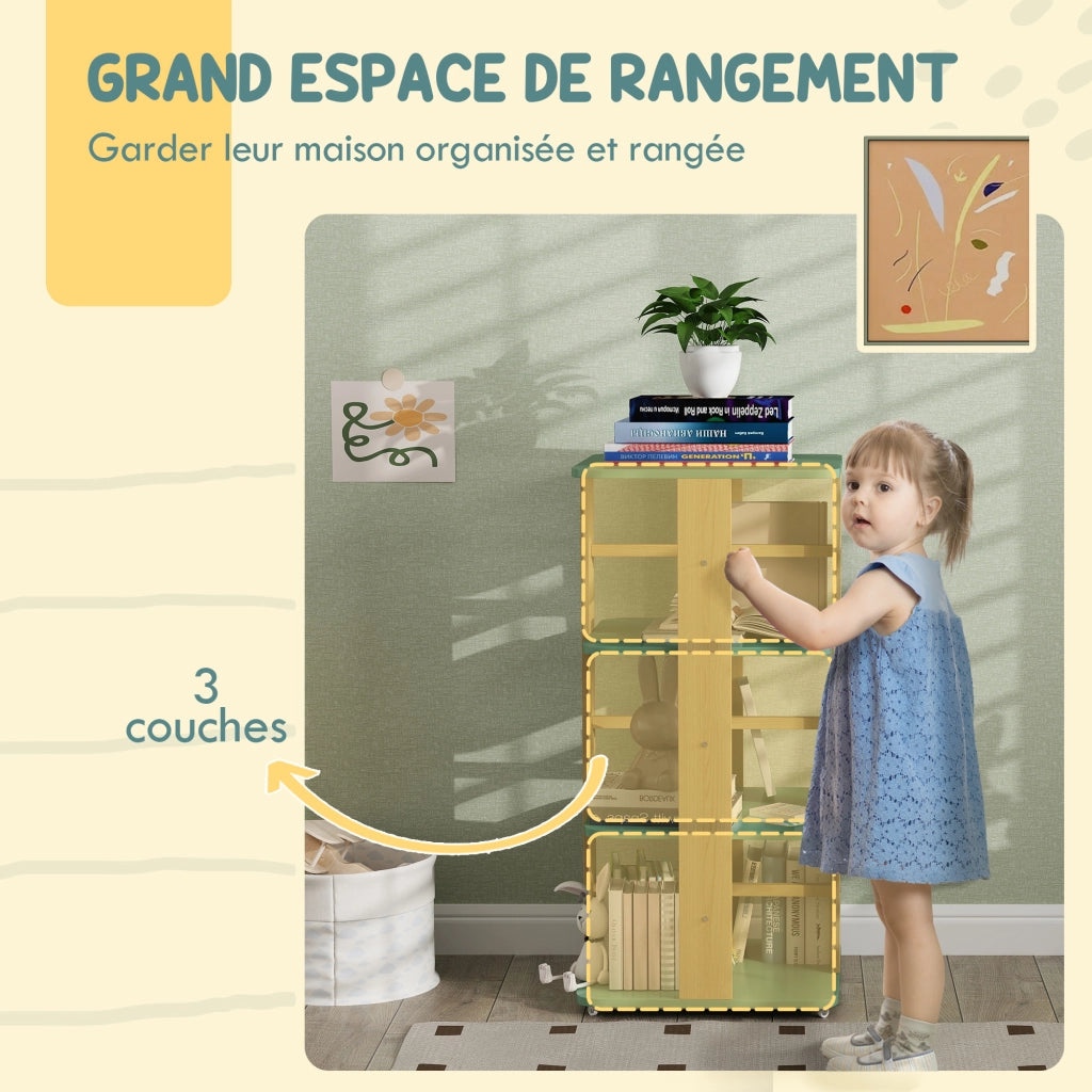 Libreria per bambini con rotelle ¨C zephmum ¨C verde 3 livelli