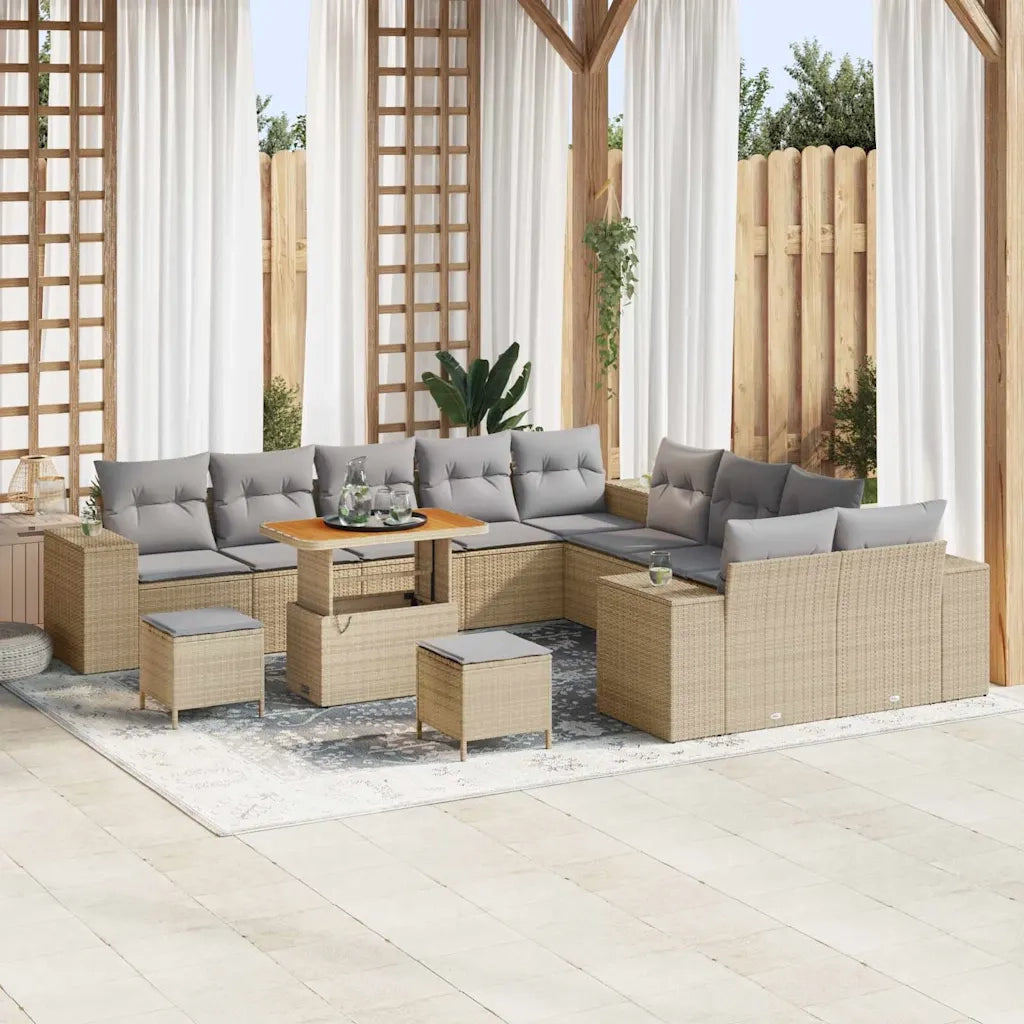 Set Divano da Giardino con cuscino 13 pcs Beige polyrattan 3362067
