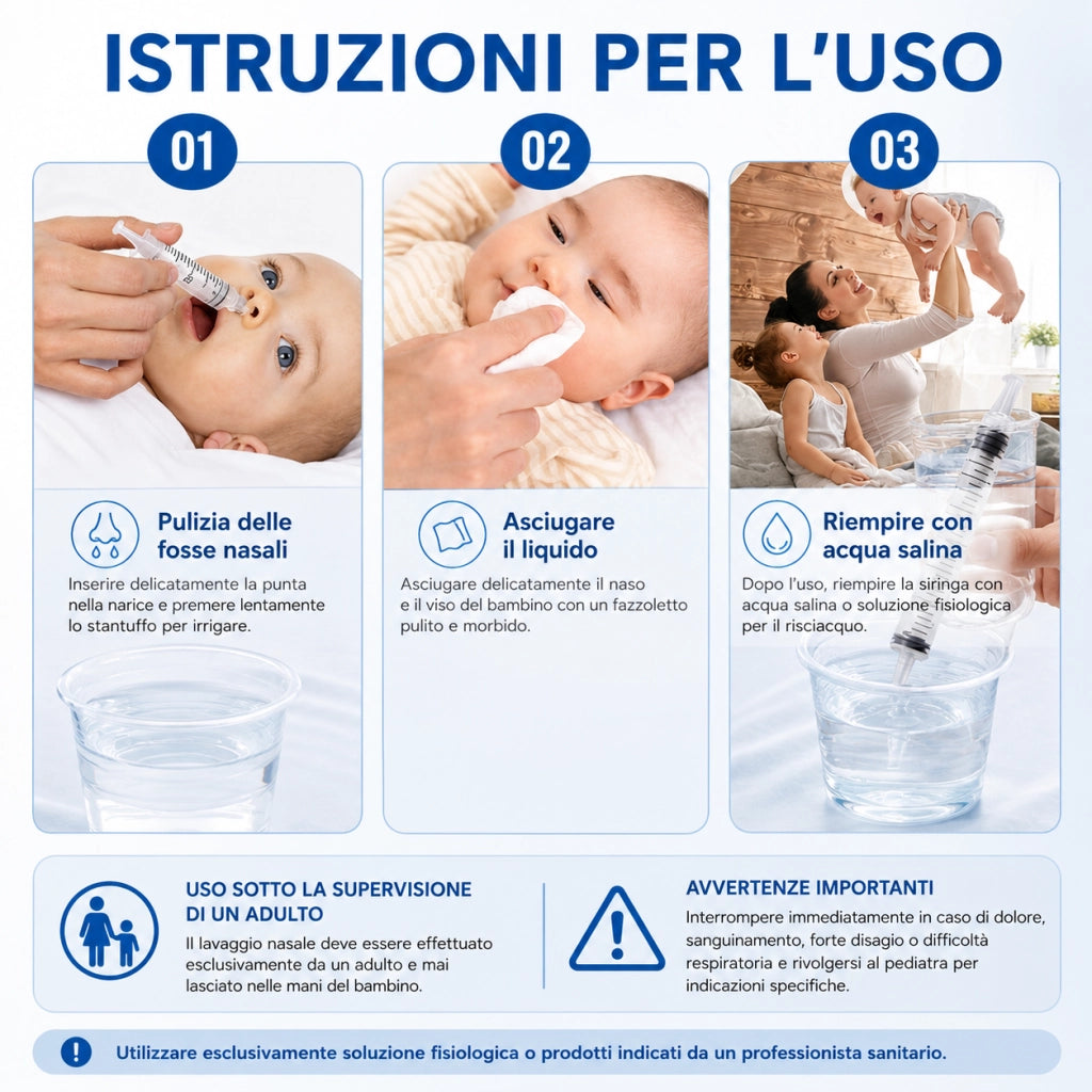 2 Siringhe Lavaggi Nasali Bambini 10 ml con Punta Silicone 8650929