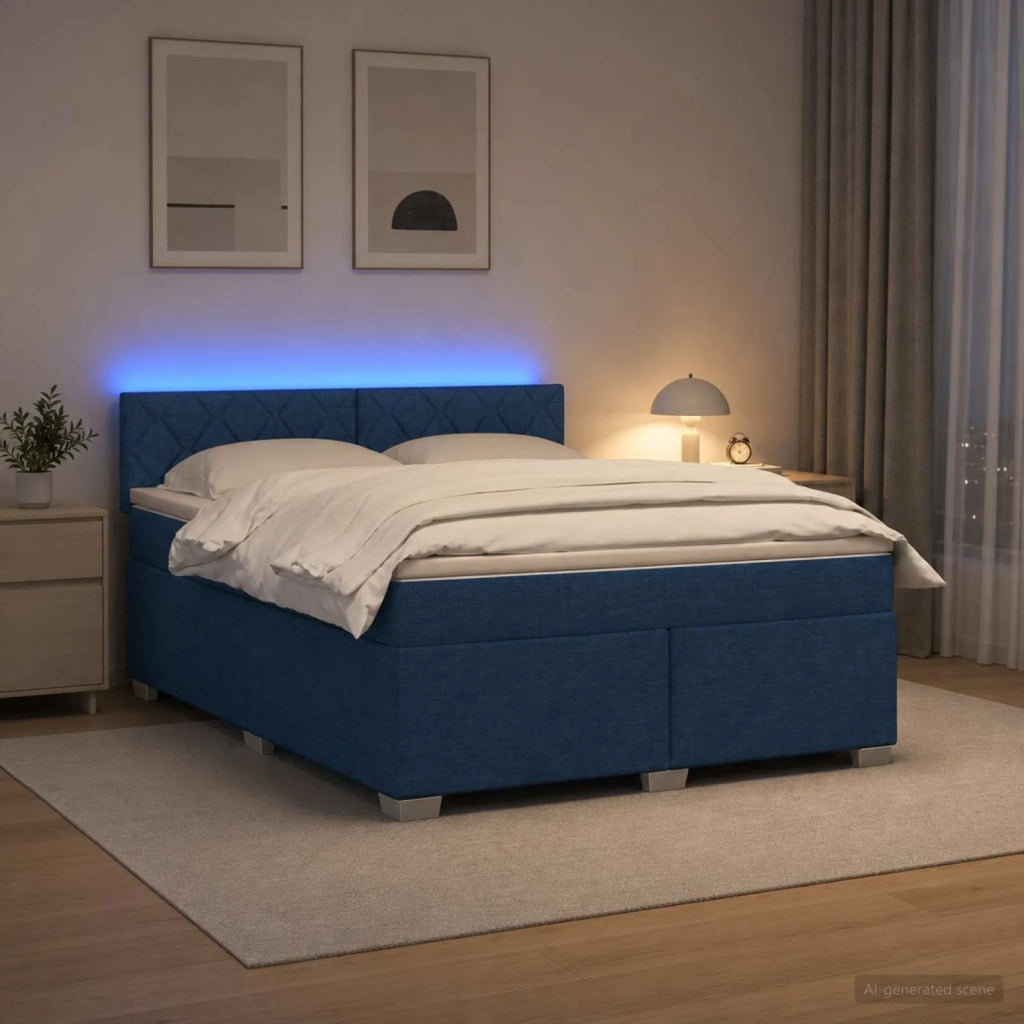 Letto con Box Spring, Materasso e LED Blu 160 x 200 cm Tessuto 3451993