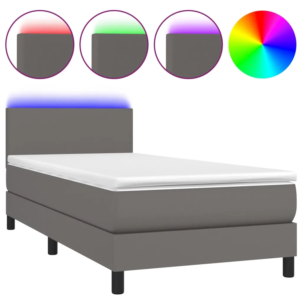 Giroletto Molle con Materasso e LED-Struttura Letto Grigio 100x200cm Similpelle